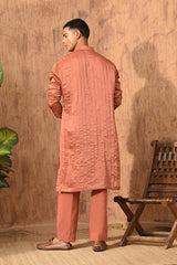 RUST CHANDERI mens kurta pajama with pitta work