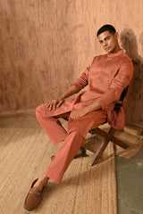 RUST CHANDERI mens kurta pajama with pitta work