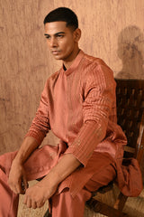 RUST CHANDERI mens kurta pajama with pitta work