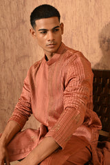 RUST CHANDERI mens kurta pajama with pitta work