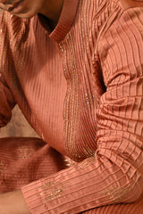 RUST CHANDERI mens kurta pajama with pitta work