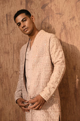 ROSE GOLD CHANDERI mens double layered kurta pajama with mirrorwork