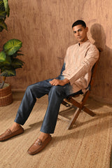 ROSE GOLD/BLUE VISCOSE SILK mens kurta pajama with patra work