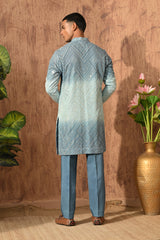 BLUE GEORGETTE mens kurta pajama stole with patra work