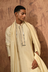 BEIGE VISCOSE SILK mens kurta slawar with stole