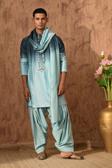 BLUE CHANDERI mens kurta salwar with mirrorwork