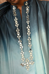 BLUE CHANDERI mens kurta salwar with mirrorwork