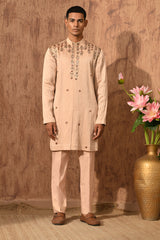 ROSE GOLD LINEN SATIN mens kurta pant with zardozi