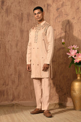 ROSE GOLD LINEN SATIN mens kurta pant with zardozi