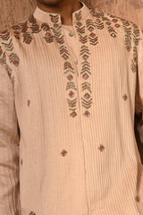 ROSE GOLD LINEN SATIN mens kurta pant with zardozi
