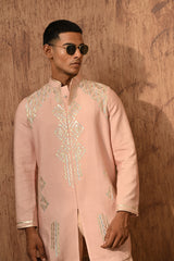 ROSE GOLD COTTON TUSSER mens kurta pant with leather work