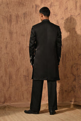 BLACK LINEN SATIN mens indowestern set with zardozi