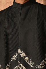 BLACK LINEN SATIN mens bandgala kurta pant with zardozi