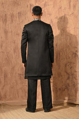 BLACK LINEN SATIN mens indowestern jacket kurta pant with zardozi