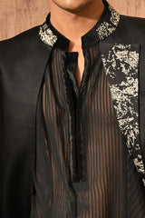 BLACK LINEN SATIN mens indowestern jacket kurta pant with zardozi