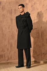 BLACK JAPANESE mens indowestern set with wire work and zardozi