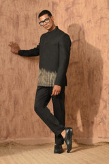 BLACK POLY VISCOSE mens bandgala set with zardozi