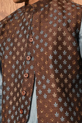 BLUE VISCOSE SILK mens kurta pajama nehru jacket with threadwork