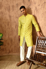 GREEN GEORGETTE mens kurta pajama with sequencework