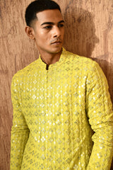 GREEN GEORGETTE mens kurta pajama with sequencework