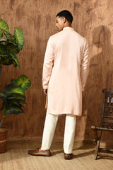 PEACH CHANDERI mens kurta pajama with mirrorwork