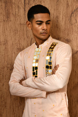 PEACH CHANDERI mens kurta pajama with mirrorwork