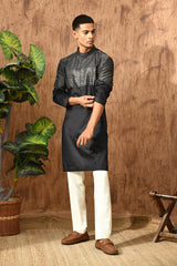 BLACK COTTON mens kurta pajama with detailing