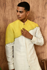 GREEN LINEN SATIN mens kurta pajama with frenchknots embroidery
