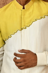 GREEN LINEN SATIN mens kurta pajama with frenchknots embroidery