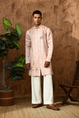 PINK LINEN SATIN mens kurta pant with zardozi