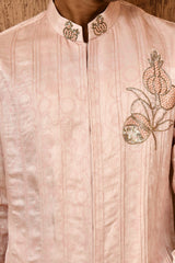 PINK LINEN SATIN mens kurta pant with zardozi