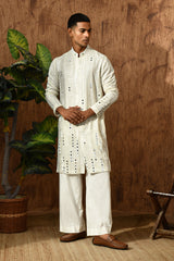 IVORY GEORGETTE mens kurta pant with mirrorwork