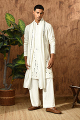 IVORY GEORGETTE mens kurta pant with mirrorwork