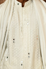 IVORY GEORGETTE mens kurta pant with mirrorwork