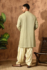 GREEN GEORGETTE mens kurta salwar with threadwork