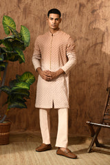 ROSE GOLD GEORGETTE mens kurta pajama with threadwork