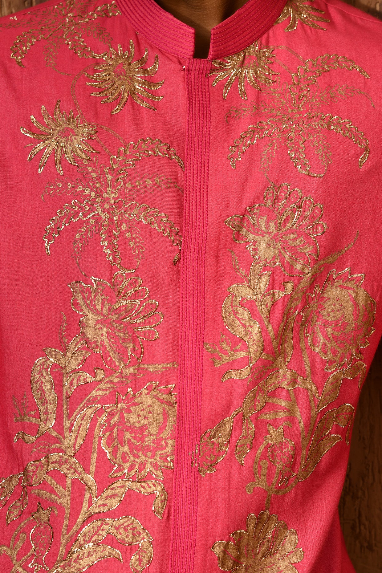 PINK COTTON TUSSER mens kurta salwar with block printing and pitta work