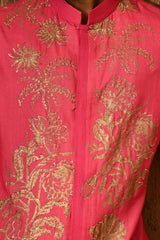 PINK COTTON TUSSER mens kurta salwar with block printing and pitta work