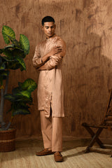 ROSE GOLD LINEN SATIN mens kurta pajama with pittawork