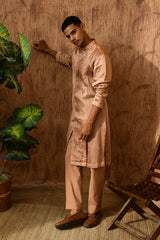 ROSE GOLD LINEN SATIN mens kurta pajama with pittawork