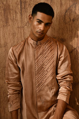 ROSE GOLD LINEN SATIN mens kurta pajama with pittawork