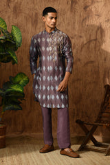 WINE CHANDERI mens kurta pajama with 3d embroidery