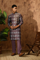 WINE CHANDERI mens kurta pajama with 3d embroidery