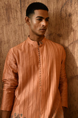PEACH CHANDERI mens kurta pajama with pittawork