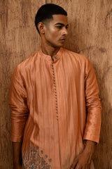 PEACH CHANDERI mens kurta pajama with pittawork