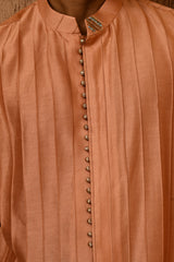PEACH CHANDERI mens kurta pajama with pittawork