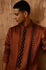 MOCHA LINEN SATIN mens kurta pajama with threadwork