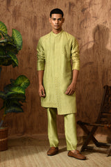 GREEN CHANDERI mens kurta pajama with zardozi