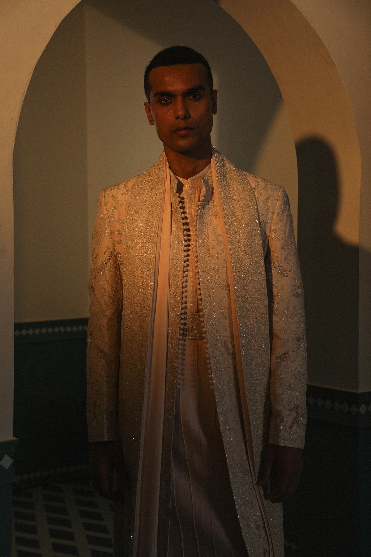 Fawn color sherwani with Dori work and zardozi hand embroidery SW1423