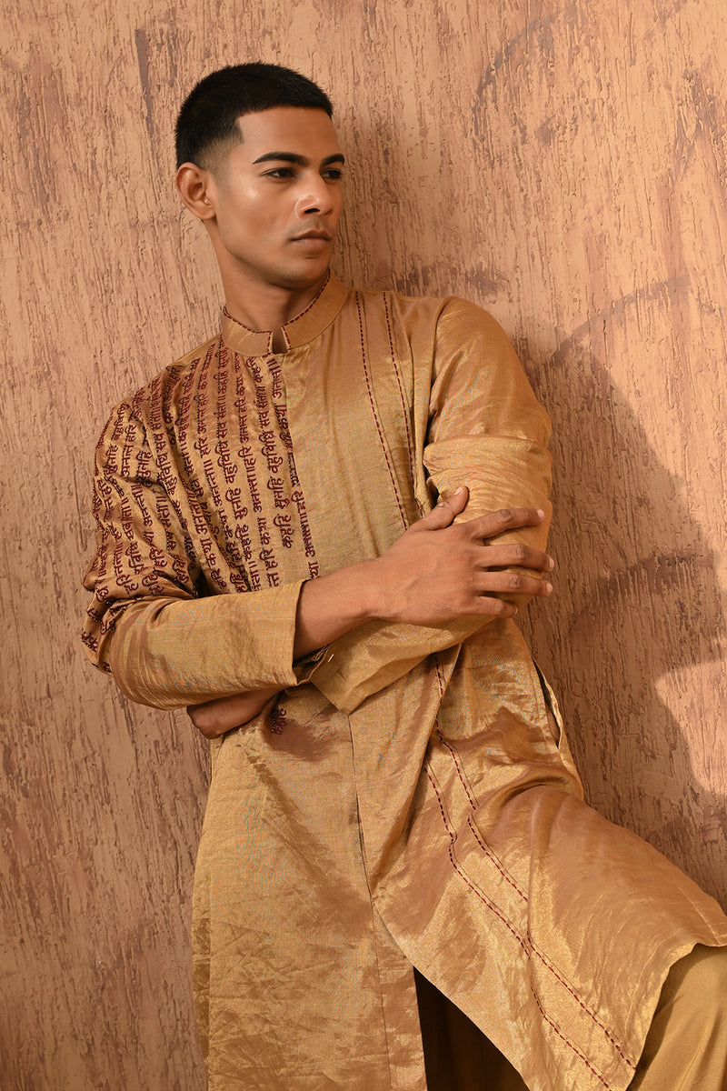 ANTIQUE TISSUE mens kurta pajama with thread and motiwork